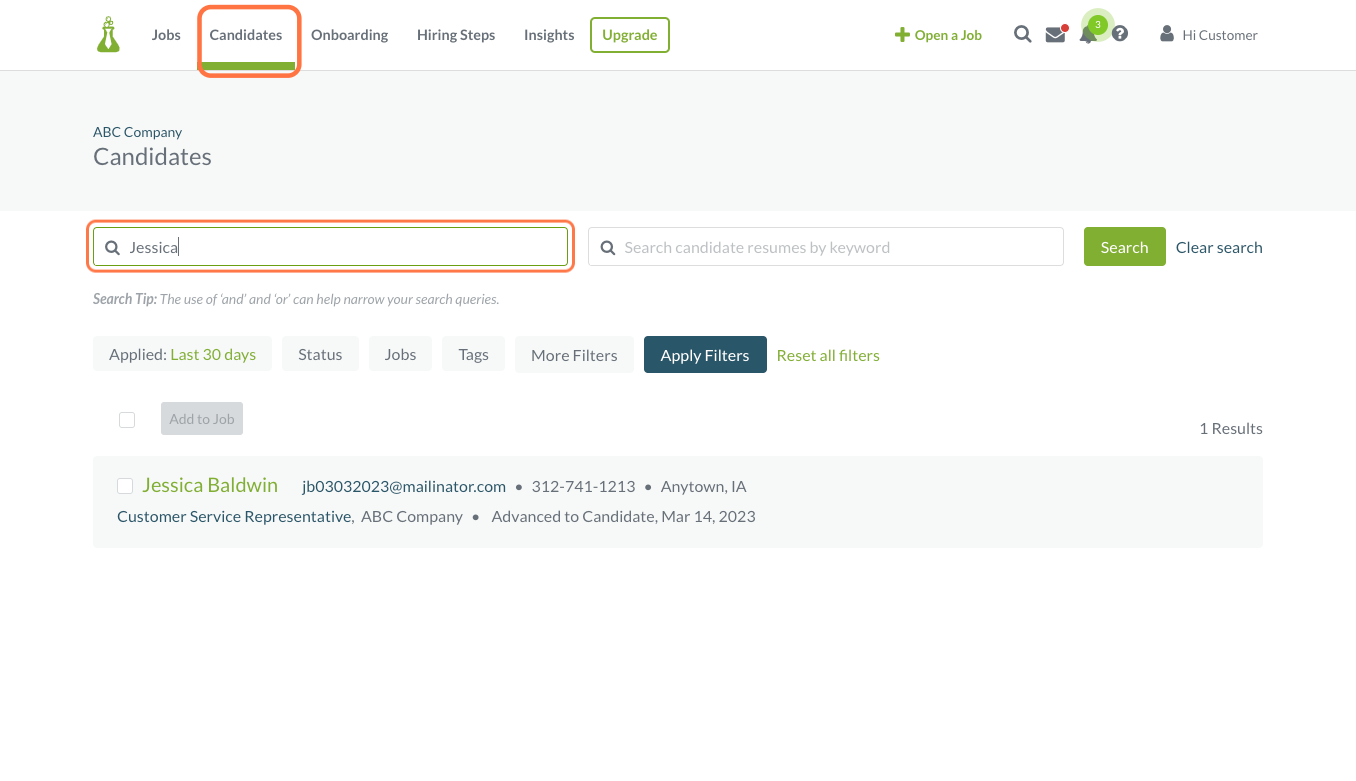 Click on Search by name, email address or phone number