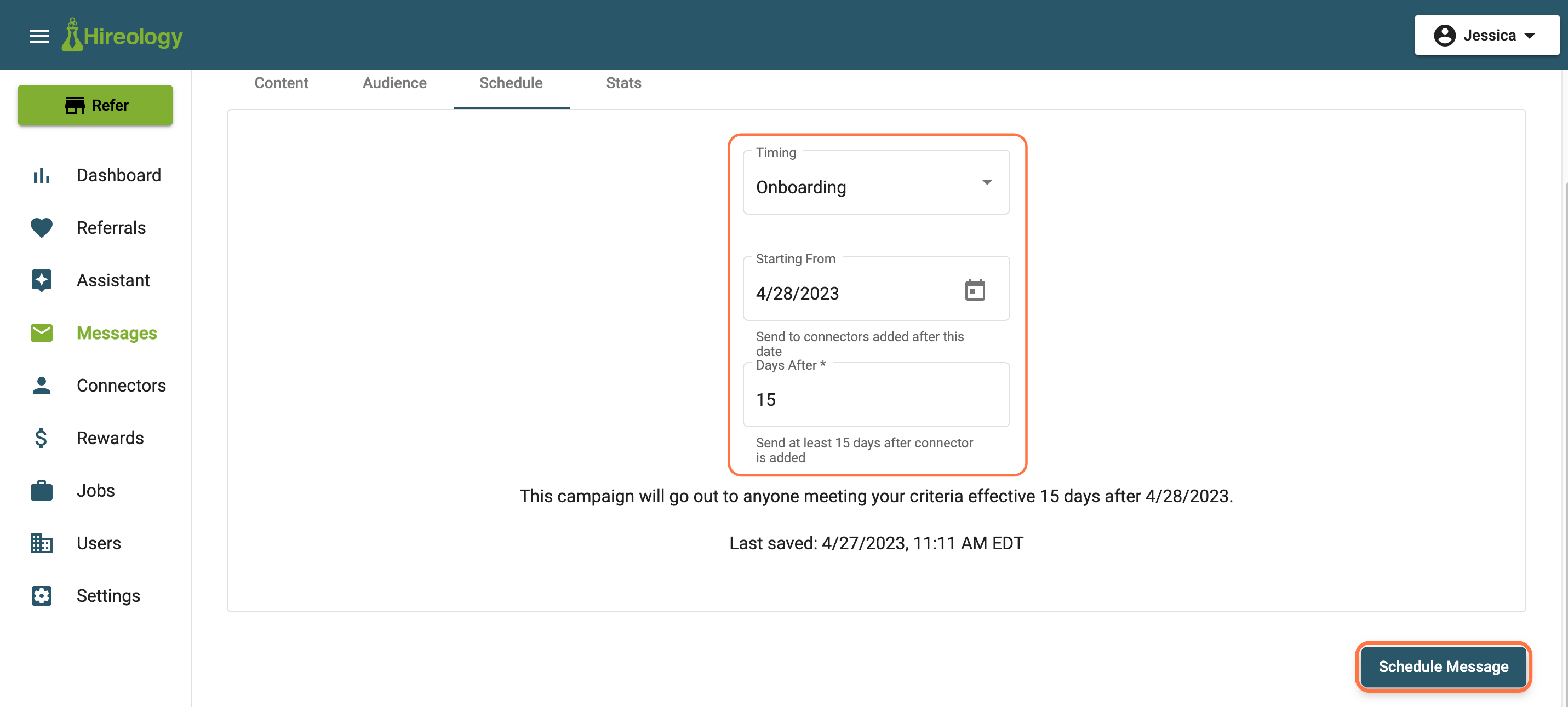 Click on Schedule Message
