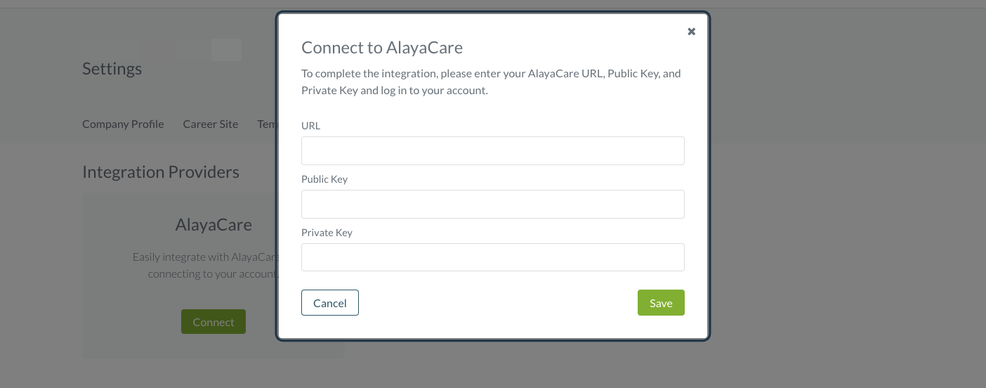 Click on Connect to AlayaCare…